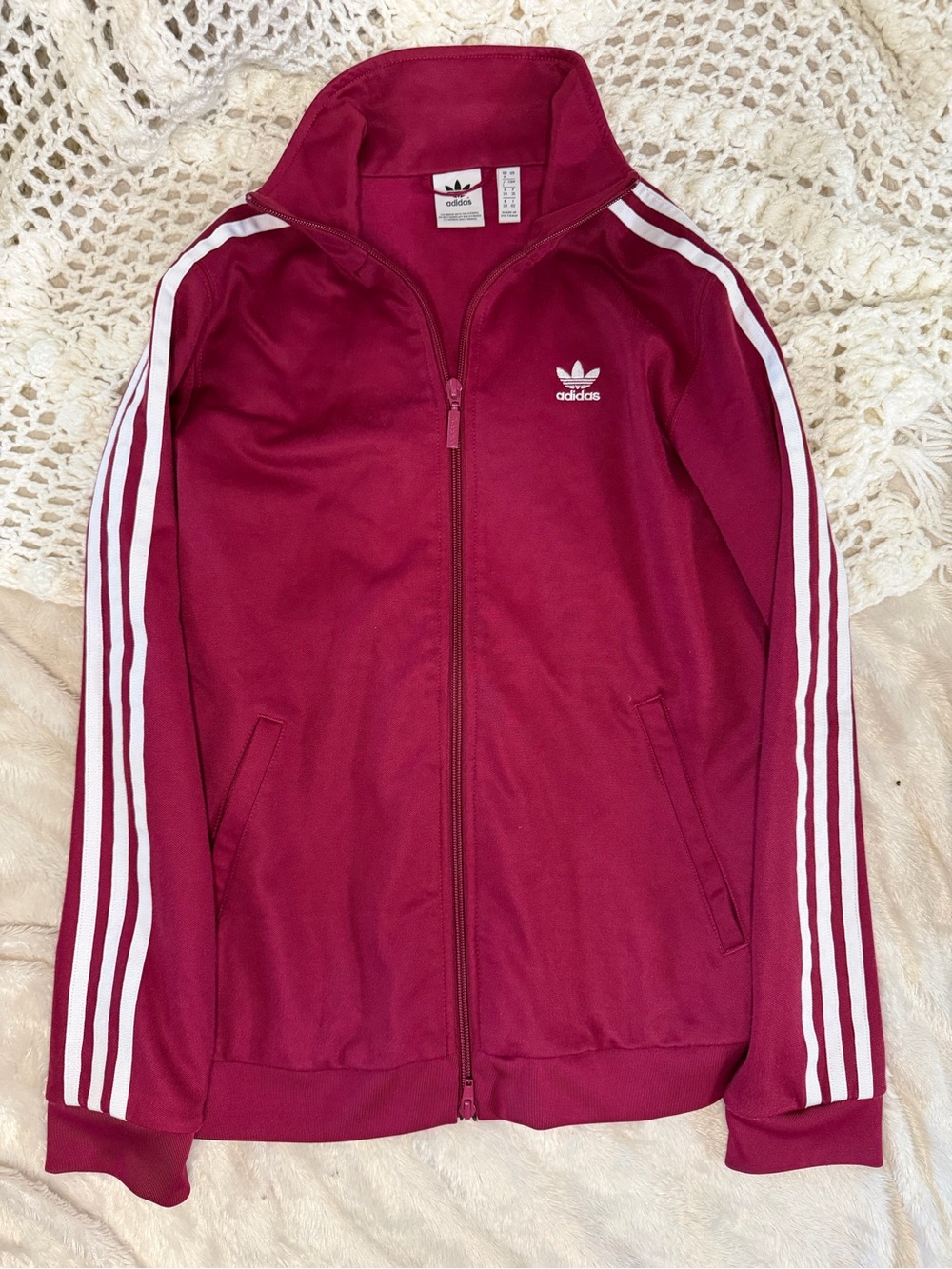 adidas  Burgundy Track Jacket with White Stripes
